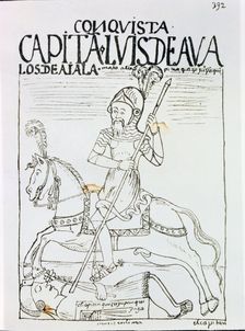 Captain Luis de Avalos killing an Inca, illustration from the book Nueva Crónica y Buen Gobierno…