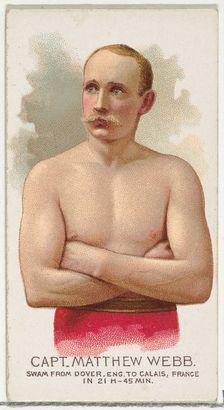 Captain Matthew Webb, Swam from Dover, England to Calais, France, from World's Champions, ..., 1888. Creator: Allen & Ginter