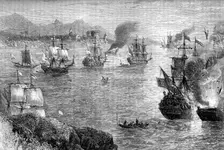 Captain Morgan's defeat of the Spanish fleet, 1660s (c1880)