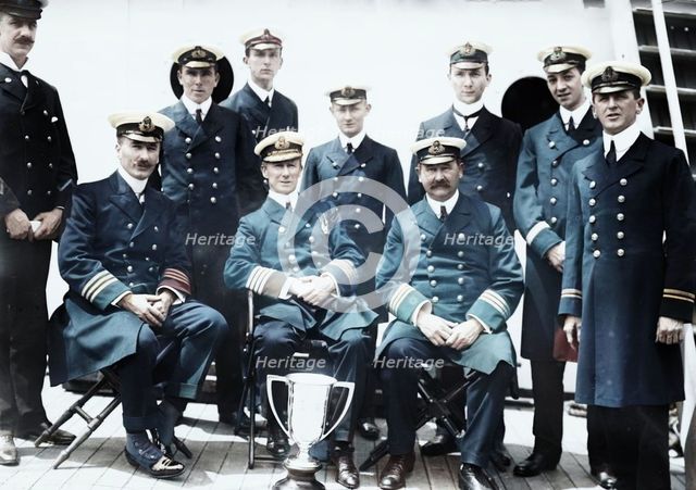 Captain Rostron & under officers of Carpathia [ship], 1912. Creator: Bain News Service.