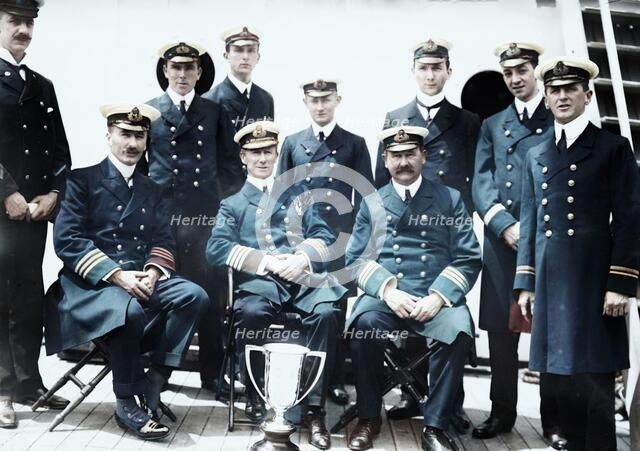 Captain Rostron & under officers of Carpathia [ship], 1912. Creator: Bain News Service.