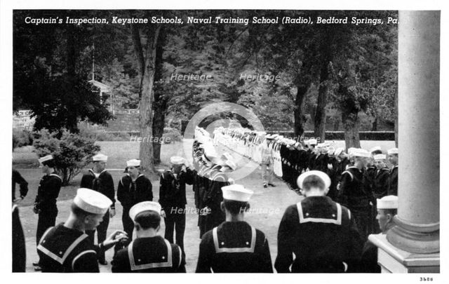 Captain's inspection, Naval Training School (Radio), Bedford Springs, Pennsylvania, USA, 1943. Artist: Unknown