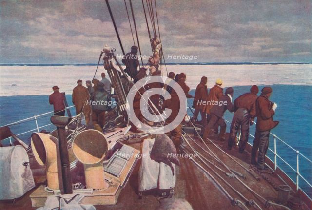 'Captain Scott's ship, the Terra Nova, entering pack ice of South Polar Regions', c1910-192, (1936)  Artist: Unknown.
