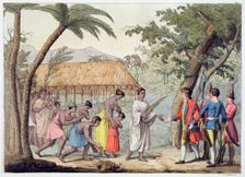 Captain Samuel Wallis being received by Queen Oberea on the Island of Tahiti, 1767 (19th century). Artist: Gallo Gallina