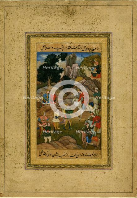 Captive youth being brought before a mounted prince, c. 1605. Artist: Indian Art  