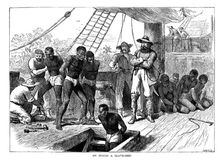 Captives being brought on board a slave ship on the West Coast of Africa (Slave Coast), c1880