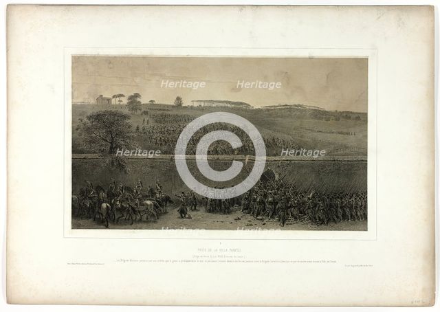 Capture of the Villa Pamfili, from Souvenirs d’Italie: Expédition de Rome, 1852. Creator: Auguste Raffet.