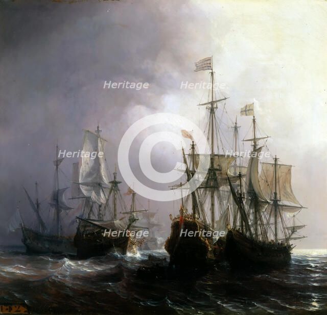 Capture of three Dutch Commercial Vessels by the French Ships Fidèle, Mutine and Jupiter, in 1711. Artist: Gudin, Théodore (1802-1880)