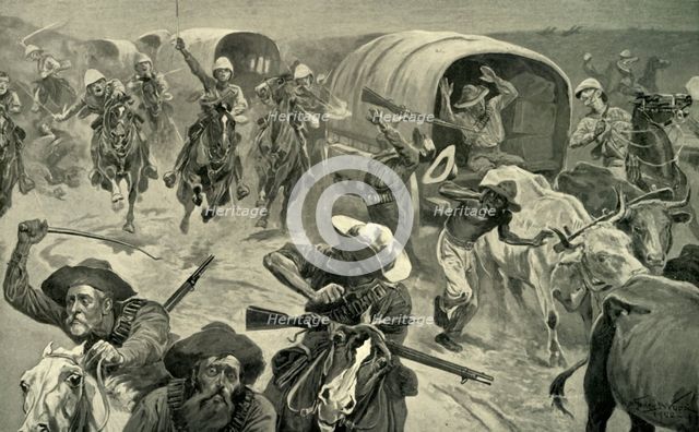 'Capture of a Boer Convoy by General French's Troops near Kimberley', 1900. Creator: Stanley Llewellyn Wood.