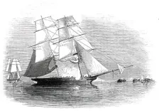 Capture of a pirate slaver on the western coast of Africa, 1845. Creator: Unknown