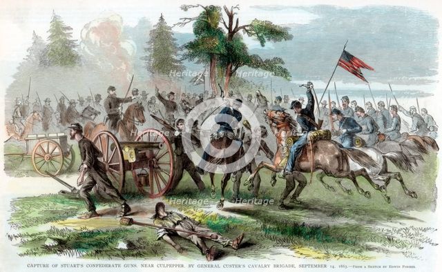Capture of Confederate guns, near Culpeper, Virginia, American Civil War, 14 September 1863. Artist: Unknown