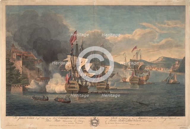 Capture of Porto Bello by Admiral Edward Vernon on 22 November 1739. Artist: Scott, Samuel (1702-1772)