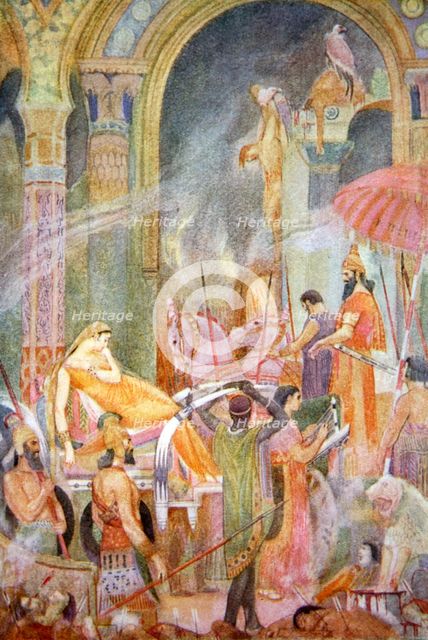 'Capture of Sarrapanu by Tiglath-Pileser II', 1916.  Creator: Evelyn Paul.
