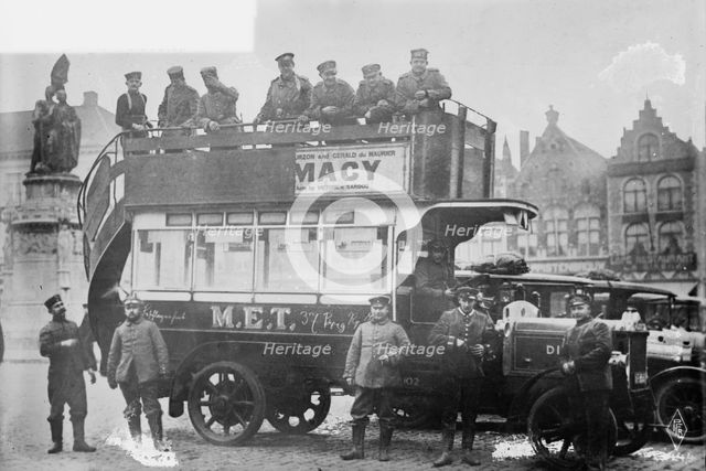 Captured English autobus used by Germans in Belg. [i.e., Belgium], between 1914 and c1915. Creator: Bain News Service.