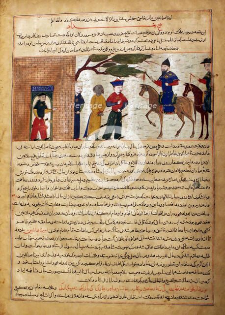 Captured Indian Raja Brought to Sultan Mahmud of Ghazni, Folio from a Majma..., ca. 1425. Creator: Unknown.
