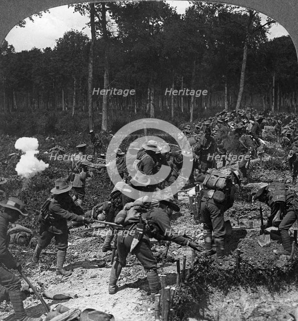 Captured trenches strengthened to withstand counter-attack, World War I, 1914-1918.Artist: Realistic Travels Publishers