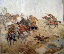 Capturing of the Aul Akhtulga late 19th or early 20th century. Artist: Franz Roubaud