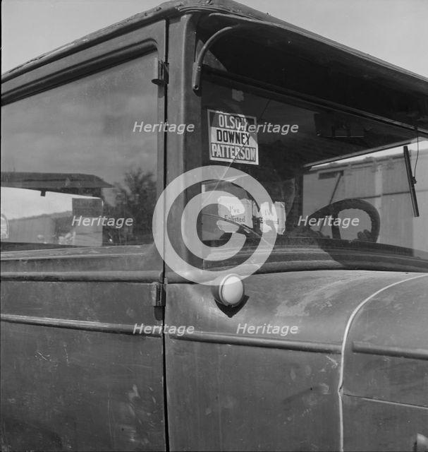 Car of migrant agricultural worker on strike..., Bakersfield, California, 1938. Creator: Dorothea Lange.