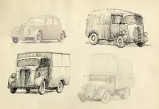 Car and lorries, 1951. Creator: Shirley Markham