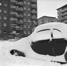 Car covered in snow, Stockholm, January 1954. Creator: Unknown