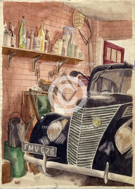 Car in garage, c1950. Creator: Shirley Markham.