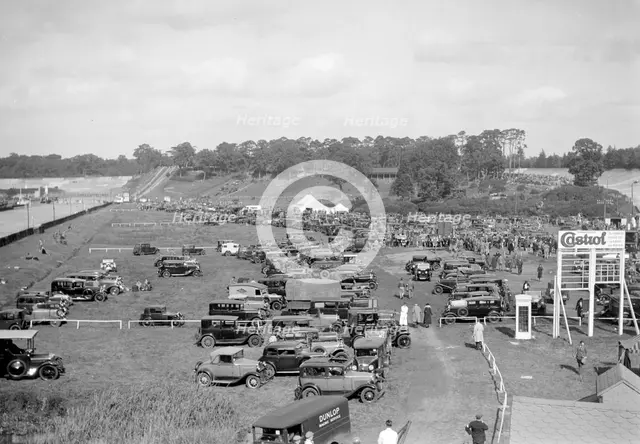 Car park at Brooklands motor racing circuit. Artist: Bill Brunell.