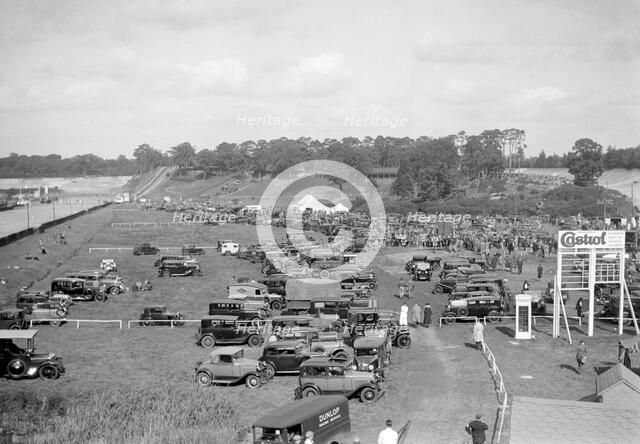 Car park at Brooklands motor racing circuit. Artist: Bill Brunell.