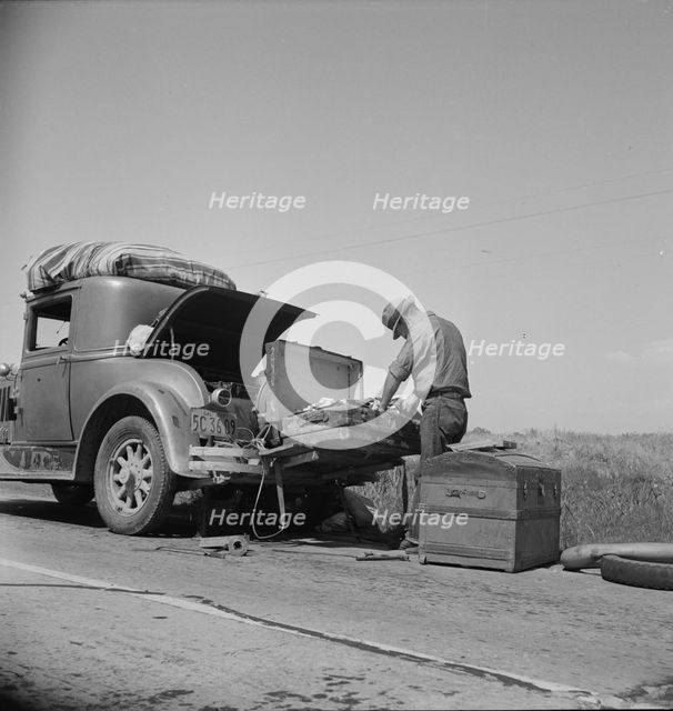 Car trouble on west side, Highway no33, San Joaquin Valley, 1938. Creator: Dorothea Lange.