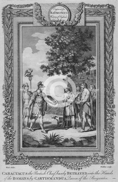 'Caractacus the British Chief, basely Betrayed into the Hands of the Romans by Cartismandua', c1787. Artist: Unknown.