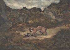 Caracal and Pheasant, 1810-75. Creator: Antoine-Louis Barye
