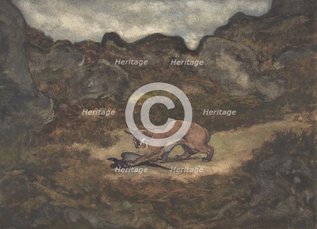 Caracal and Pheasant, 1810-75. Creator: Antoine-Louis Barye.