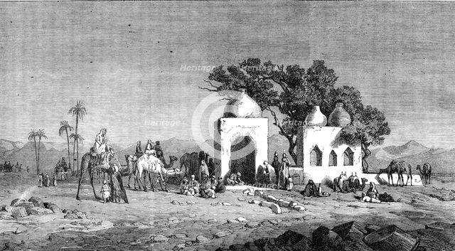 "Caravan Arriving At A Well Near Thebes, Egypt," Mrs Roberton Blane, Female Artists Exhibition, 1864 Creator: Unknown.