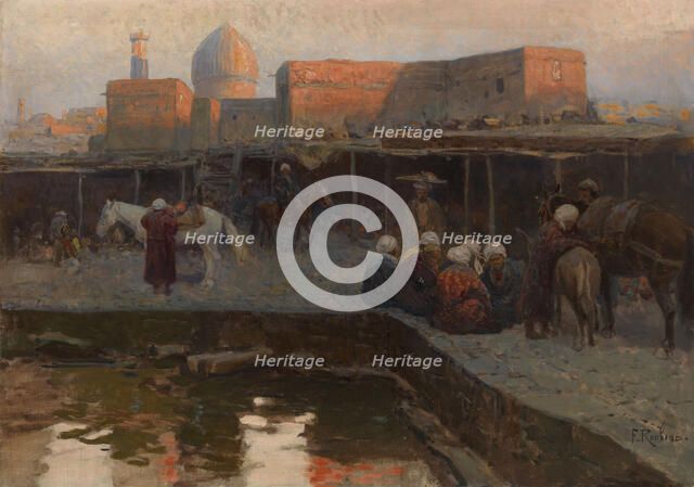 Caravanserai by Gur-e Amir in Samarkand. Artist: Roubaud, Franz (1856-1928)