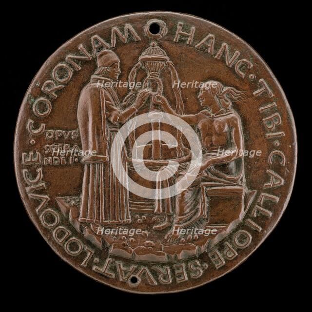 Carbone Receiving a Wreath from Calliope [reverse], c. 1462/1463. Creator: Sperandio Savelli.