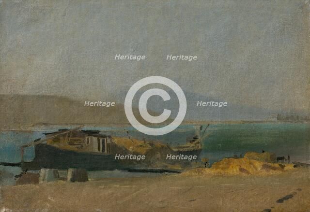 Cargo Ship on the Danube Riverbank, 1880-1900. Creator: Ladislav Mednyanszky.