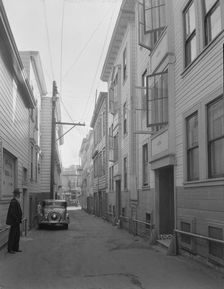 Card Alley, North Bean [i.e. Beach] District (Italians), San Francisco, California, 1936. Creator: Dorothea Lange