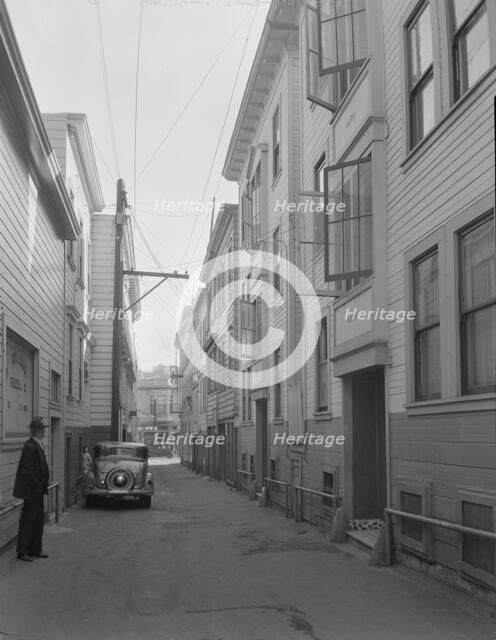 Card Alley, North Bean [i.e. Beach] District (Italians), San Francisco, California, 1936. Creator: Dorothea Lange.