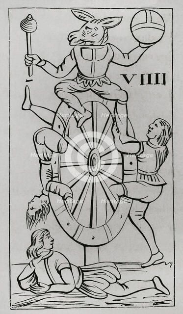 Card from the Florentine Minchiate deck - Wheel of Fortune, 1877. Creator: Unknown.