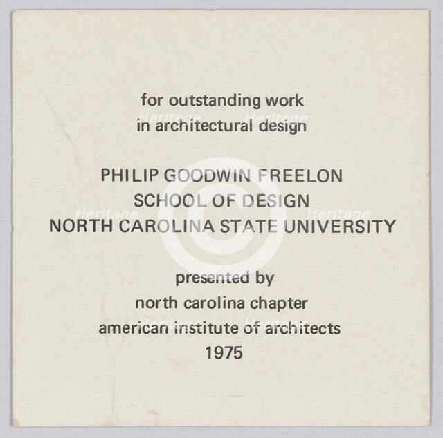 Card honouring Philip Goodwin Freelon, 1975. Creator: Unknown.