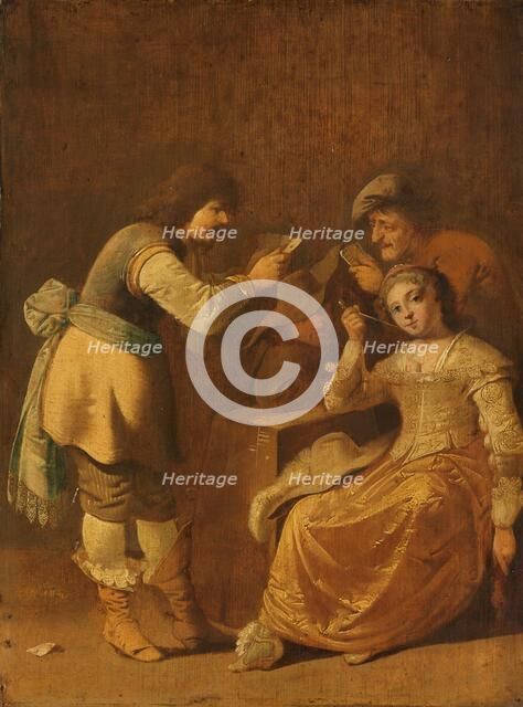 Card players with woman smoking a pipe, 1630-1647. Creator: Pieter Jansz. Quast.