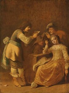Card players with woman smoking a pipe, 1630-1647. Creator: Pieter Jansz. Quast