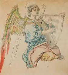 Cardboard for the Polychromy in the St Mary's Church-Figure of an Angel Playing..., 1888-1891. Creator: Jan Matejko