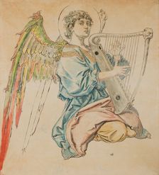 Cardboard for the Polychromy in the St Mary's Church-Figure of an Angel Playing..., 1888-1891. Creator: Jan Matejko
