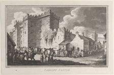 Cardiff Castle, from "Remarks on a Tour to North and South Wales, in the year 1797, August 26, 1799. Creator: John Hill
