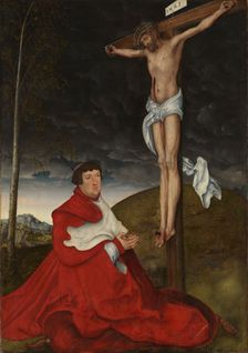 Cardinal Albrecht of Brandenburg kneeling before Christ on the cross, ca 1521-1525