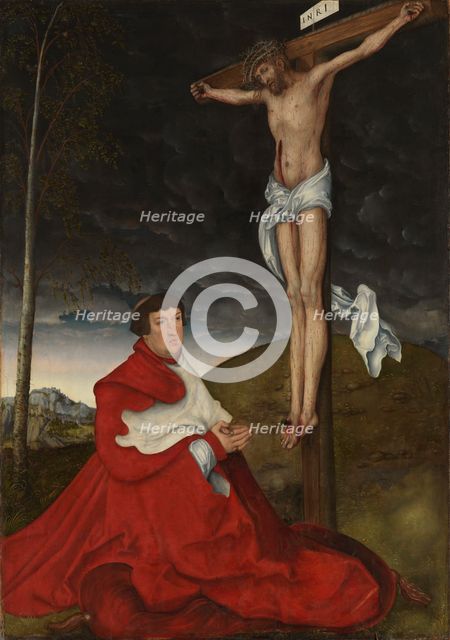 Cardinal Albrecht of Brandenburg kneeling before Christ on the cross, ca 1521-1525.