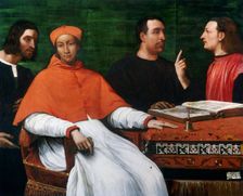Cardinal Bandinello Sauli, His Secretary, and Two Geographers, 1516. Creator: Sebastiano del Piombo
