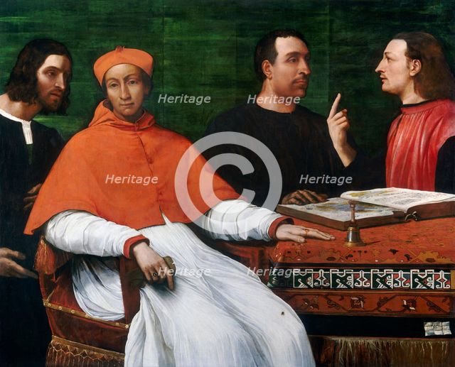 Cardinal Bandinello Sauli, His Secretary, and Two Geographers, 1516. Creator: Sebastiano del Piombo.