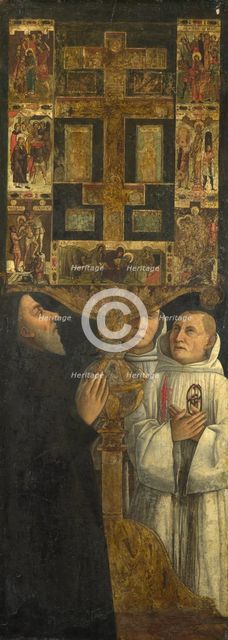 Cardinal Bessarion and Two Members of the Scuola della Carità in prayer with the Bessarion Reliquary, c. 1473. Artist: Bellini, Gentile (ca. 1429-1507)