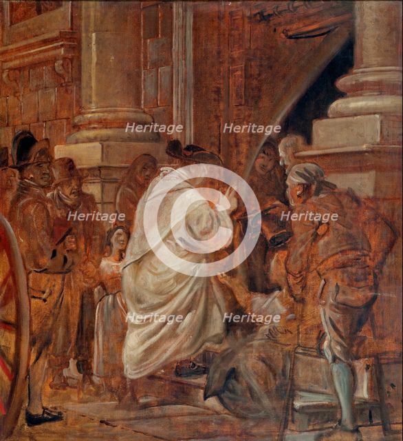 Cardinal blessing beggars at the church doors, n.d. (after 1860). Creator: Wilhelm Marstrand.